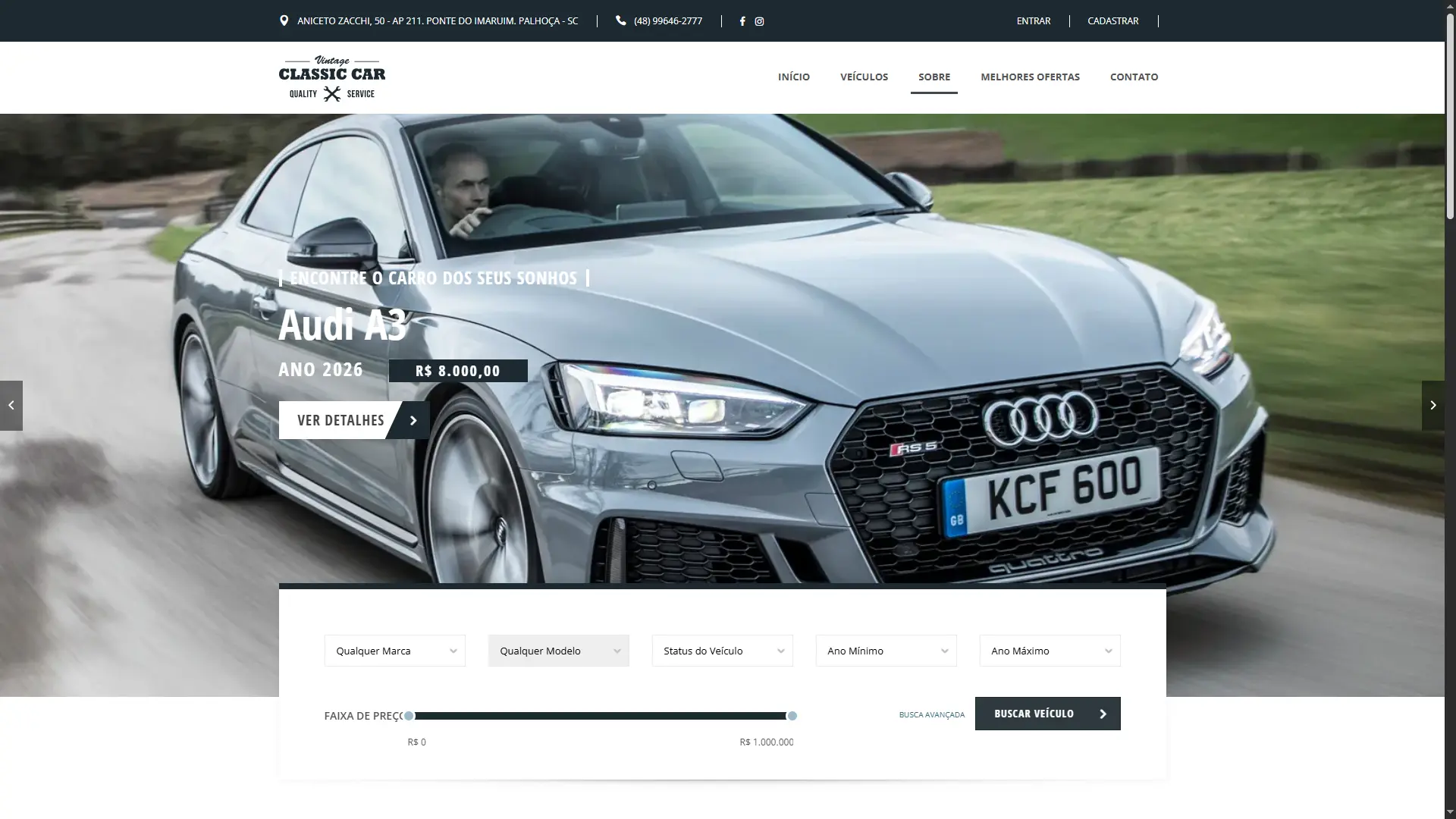 Demonstração da Interface Loja Carro Template 3